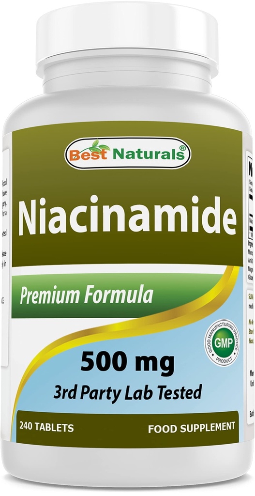 Bedste Naturals Niacinamid 500 mg 240 tabletter (Egnet til vegetar) - Ikke-flushing form af Niacin (vitamin B3)