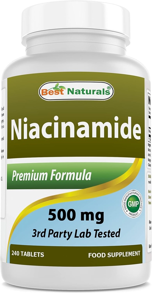 Bedste Naturals Niacinamid 500 mg 240 tabletter (Egnet til vegetar) - Ikke-flushing form af Niacin (vitamin B3)