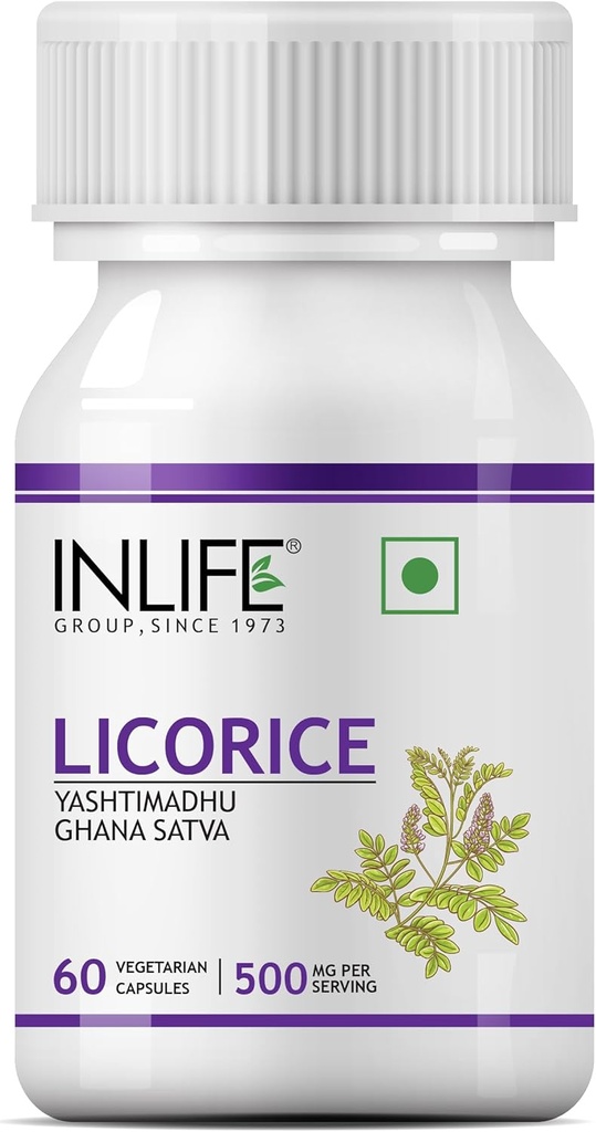 INLife Lakrids Root Extract (Yasthimadhu) Standardiseret til > 20% Glycyrrhizinsyre Supplement, 500 mg - 60 Vegetariske kapsler