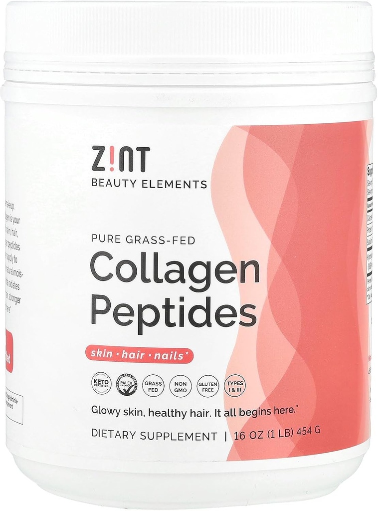 Zint collagen peptider pulver (16 Ounce): Anti Aging Hydrolyzed collagen protein pulver skønhed supplement - hud, hår, negle