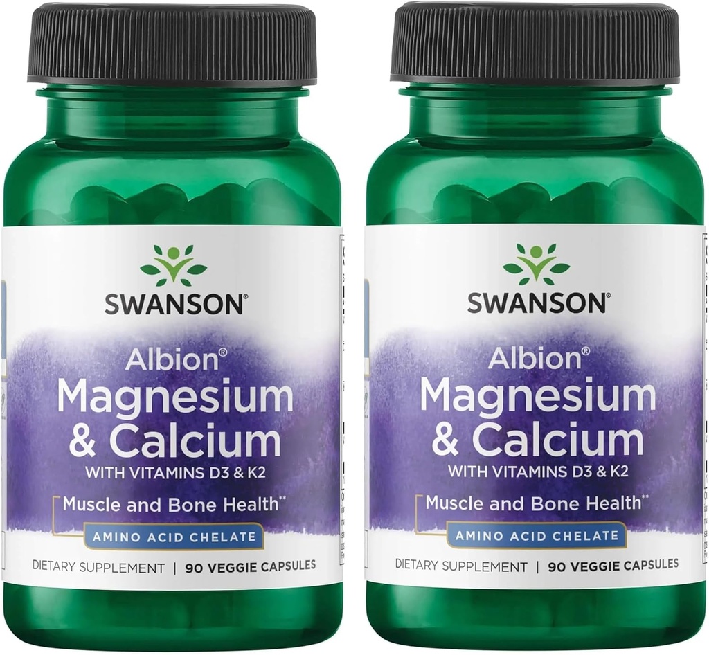 Swanson Albion Chelated Magnesium & Calcium 2: 1 90 Veg Kapsler (2 Pack)