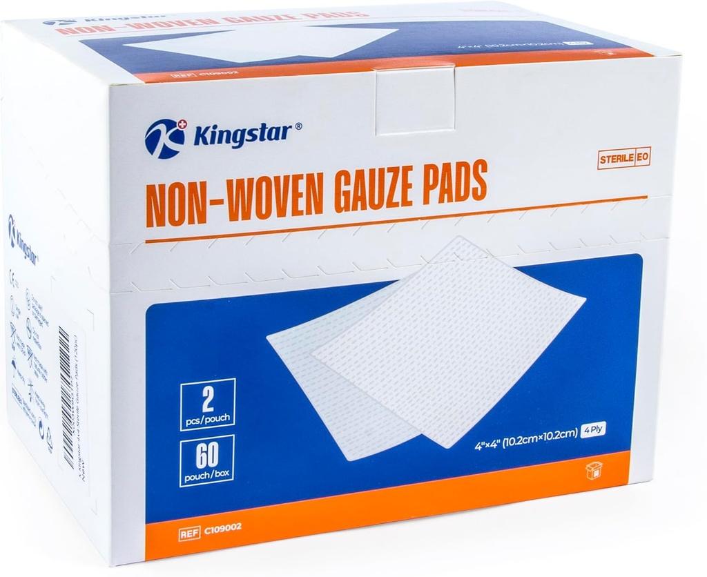 Kingstar Steril Nonwoved Gauze Pads, 4 "x 4" Wound Dressing, 60 Pakker - 120 stykker Superior Soft Sponge Pads, Højere Absorbent Gauze Kompressorer til Trauma eller Post- Operative Wound Care
