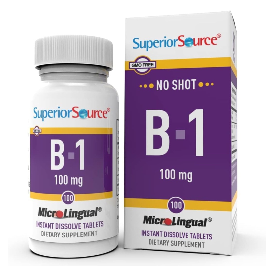 Superior Source B-1 100 mg - Vitamin B supplement understøtter sund energi & vækst - Nervøs & fordøjelsessystem Support Formel med Thiamin - 100 Sublingual Opløsning Tablets