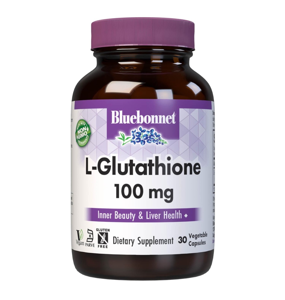 Bluebonnet Nutrition L- Glutathione 100mg, Free- Form Amino Acid, for Free Radical Protection, Soy- Free, Gluten- Free, Non- GMO, Kosher Certified, Vegan, 30 Vegetabilske kapsler, 30 Servere