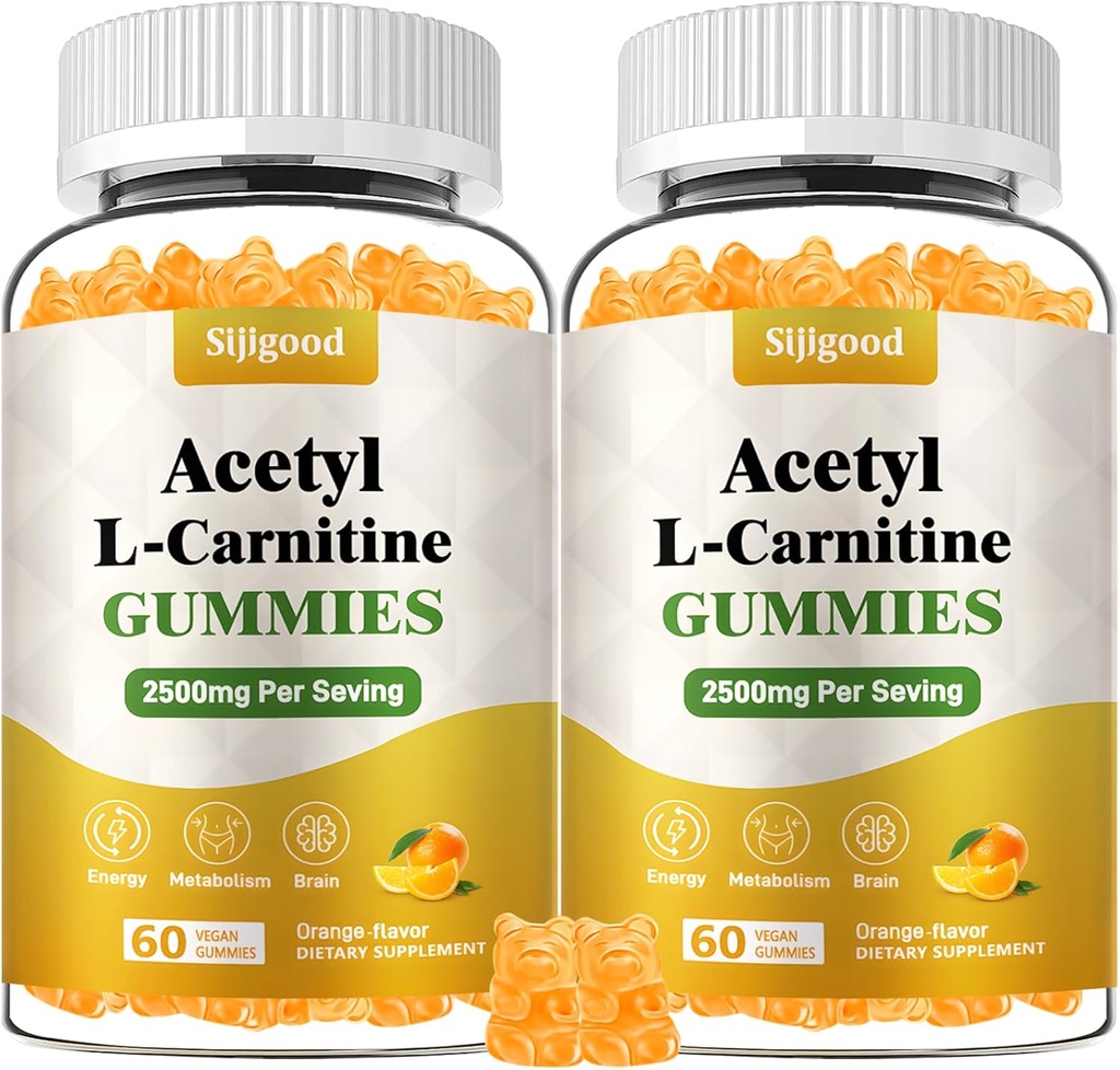 2 Pack Acetyl L- Carnitin supplement, Natural Nutrition Supplement for Boost Energy, Immunitet, Vegan, Orange Flavor, 120 Greve