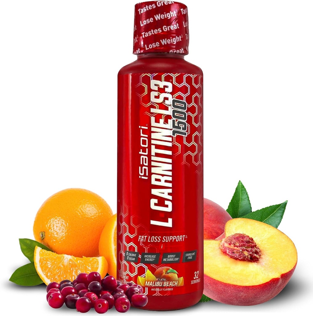 iSatori L- Carnitin LS3 1500, Triple- Blend Liquid L Carnitin Supplement, med Acetyl & Tartrate, Stimulant Free Energy, Low Calories, Sugar or Gluten, Keto- Friendly, Malibu Beach Flavor (32 Servering)