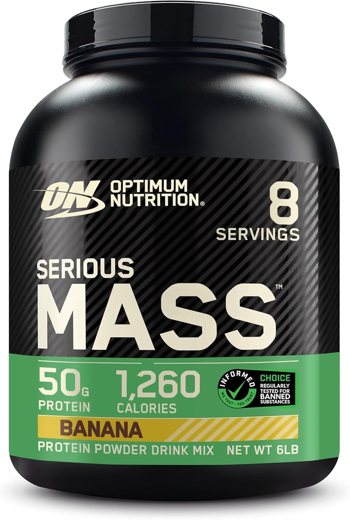 Optimal ernæring Alvorlig masse, vægt Gainer Proteinpulver, Mass Gainer, C-vitamin og zink til immunforsvar, Creatin, Banan, 6 Pound (Packaging May Vary)