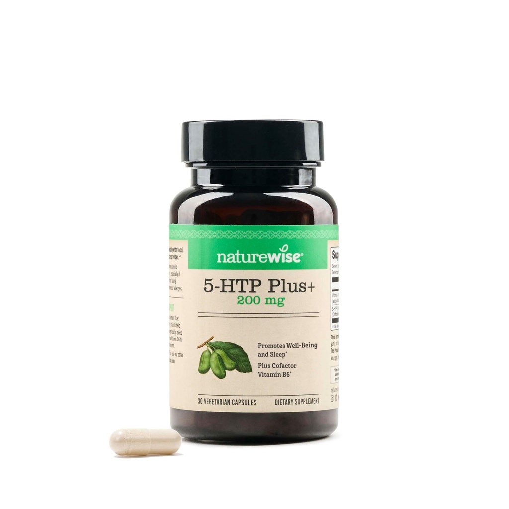 NatureWise 5- HTP 200mg supplement fra Griffonia Frø med Cofactor Vitamin B6 - Food Support og Natural Sleep Aid til voksne - Forsinket - Release, Vegan - 30 Greve [1 - Måned Supply]