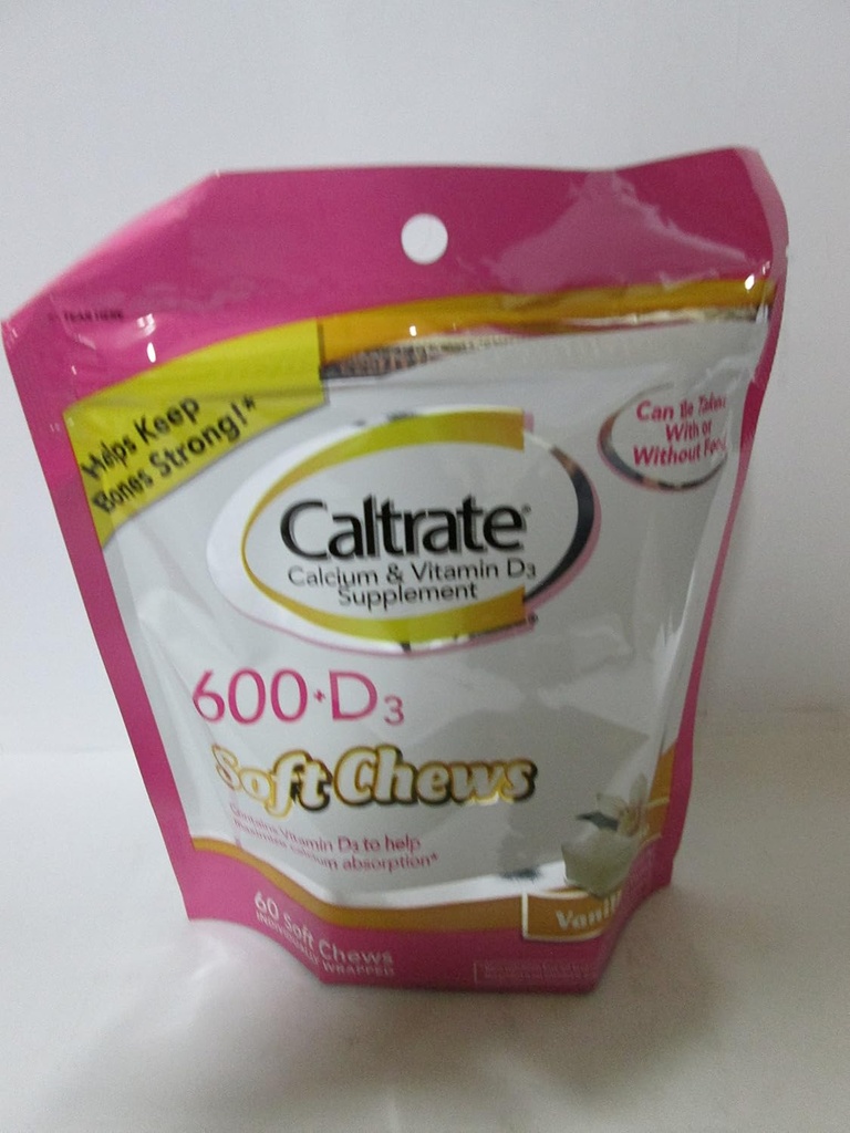 Caltrate Calcium and Vitamin D, Soft Chews, Vanilla Creme, 60 Greve (Pack of 3)