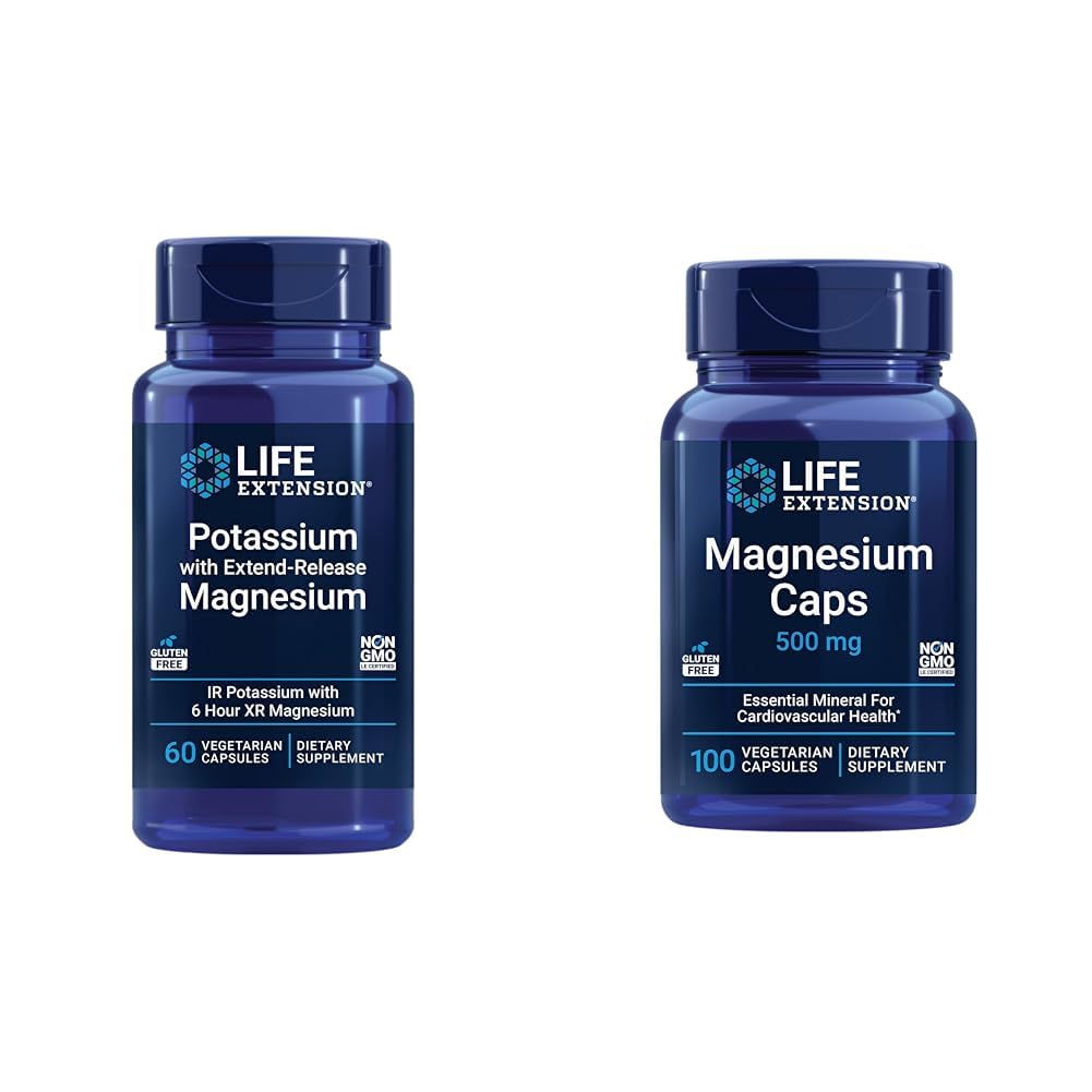 Life Extension Kalium & Magnesium Heart Health Supplement Bundle - 60 & 100 kapsler