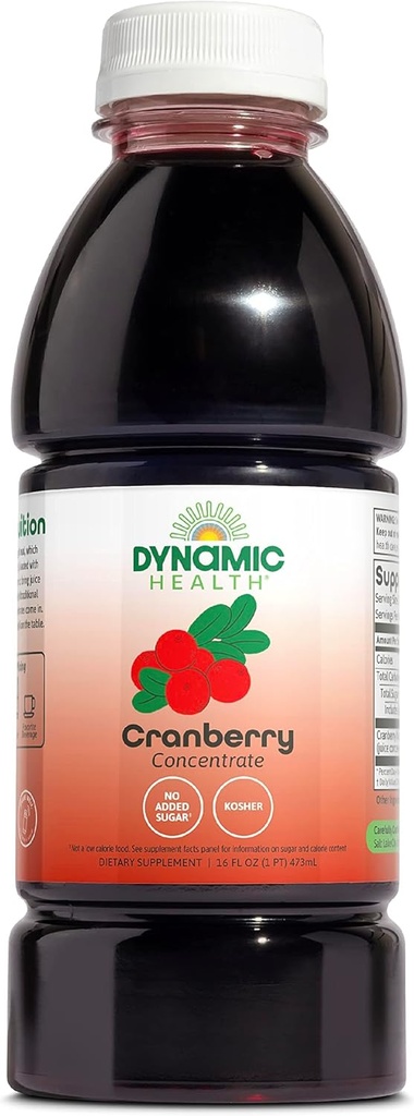 Dynamisk sundhed Pure Cranberry Usødet 100% Juice koncentrat, Natural Antioxidant Supplement, Ingen tilsætningsstoffer, Ingen tilsat sukker, Ingen konserveringsmidler, 16 Servere, 16oz