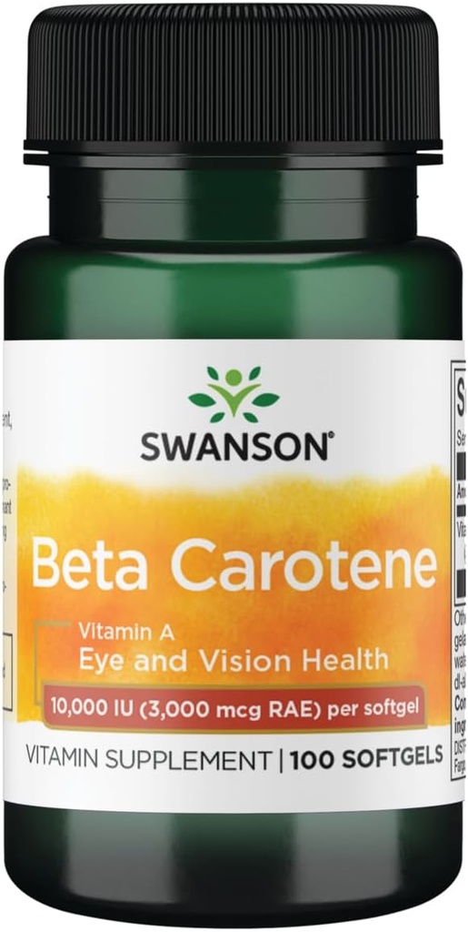 Swanson Beta- Caroten (vitamin A) Skin Eye immunsystem Sundhed Antioxidant Support 10000 Iu (3000 mcg) 100 Softgels