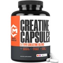 Kreatininkapsler, 5g Premium 3X ThreeAtine Pre Workout Bulk muskelmasse Gainer, Høj Absorption Let at tage Creatininmonohydrat piller Alternativ Optimum ydeevne for mænd kvinder, 180 Kapsler