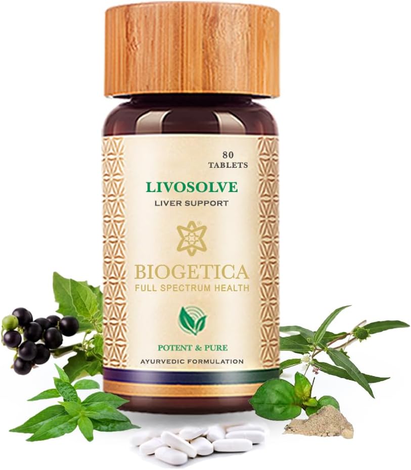 Biogetica Livosole Herbal supplement til leverpleje - Total Leverstøtte, Rense & Detox, Beskytter celler & enzymer - 100% Vegan Non- GMO - 80 tabletter