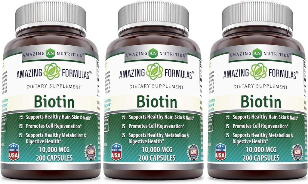 Amazing Nutrition Biotin 10.000 Mcg Kosttilskud, 200 kapsler (200 kapsler (pakning med 3))