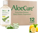 AloeCure USDA Organic Aloe Vera Juice Lemon Flavor - Made within 12 Timer of Høst - Natural fordøjelsestillæg for Balanceret Mavesyre - Støtte fordøjelsessygdomme og immunforsvar, 12 Btls x 16.7oz