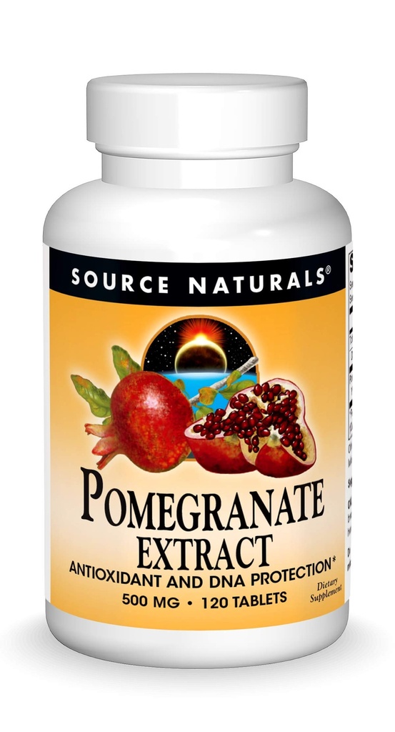Source Naturals Pomegranate Extract 500mg Complete Hel Fruit Ellagic Acid Antioxidant & Tilføjet fiber - 120 tabletter
