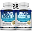 Toplux Brain Supplement Nootrop - Brain Pills Vitamin med DMAE, Bacopa Monnieri, L- Gutamin, for Mænd Kvinder, 60 Kapsler, Nutrition