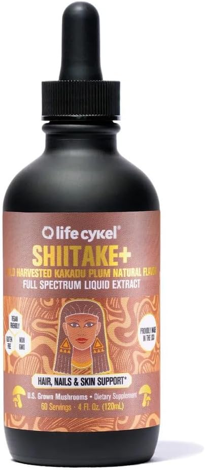 Lifecykel - Shiitake Mushroom Extract med Kakadu Plum - Advance Organic Mushroom Supplement til hår, negle og hud - Potent C-vitamin immunboost til voksne - 4 Fl Oz