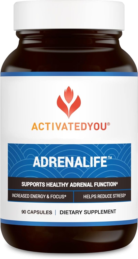 AKTIVATEDYR AdrenaLife- Calmness and Relaxation Adrenal Support for Stress Relief, Restaured Sleep, og Focus Energy w / Magnesium, Vitamin B12, & Rhodiola Rosea Extract (90 kapsler)