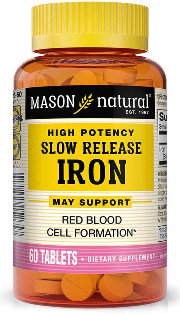 Mason Natural Slow Release Iron, Sammenlign med de aktive ingredienser i langsom Fe, 60 tabletter