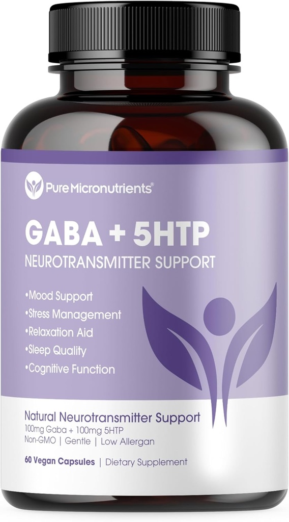 Pure 5- HTP (5- Hydroxytryptophan) Plus GABA supplement - til søvn, Mood & Stress Management - 60 Veggie Caps
