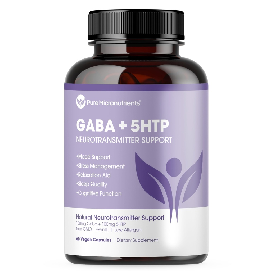 Pure 5- HTP (5- Hydroxytryptophan) Plus GABA supplement - til søvn, Mood & Stress Management - 60 Veggie Caps
