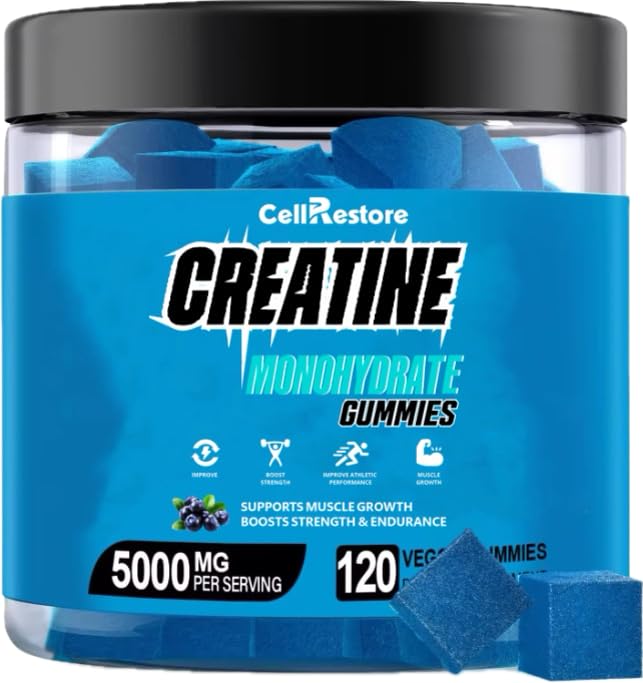 Creatinmonohydrat Gummier for mænd og kvinder - 5g Creatinmonohydrat per servering - hjælp øge styrke og opbygge muskel, sukker fri, Vegan, blåbær flavor, 120 Greve