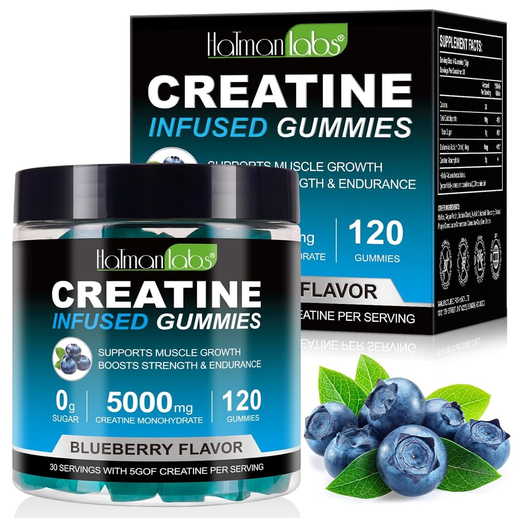 Creatinin Gummies for mænd og kvinder - 120 Tæl, 5000mg Creatinin monohydrat, Zero Sugar, Muscle Growth & Strength Booster, Pre- workout Energy Supplement