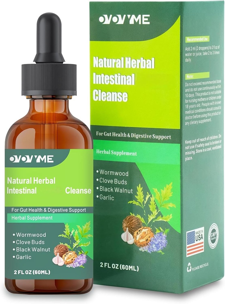 Natural Herbal Intestinal Cleanse, 2 fl oz, Gut Health Support med ormwood, Black Walnut, Clove, hvidløg