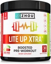 Zhou Lite Up Xtra - Sugar Free Pre Workout Powder for kvinder & mænd, Preworkout Supplement med koffein til ren energi, Aminosyreunderstøttelse, Hydrate & Focus, Plant Based - 30 Scoops