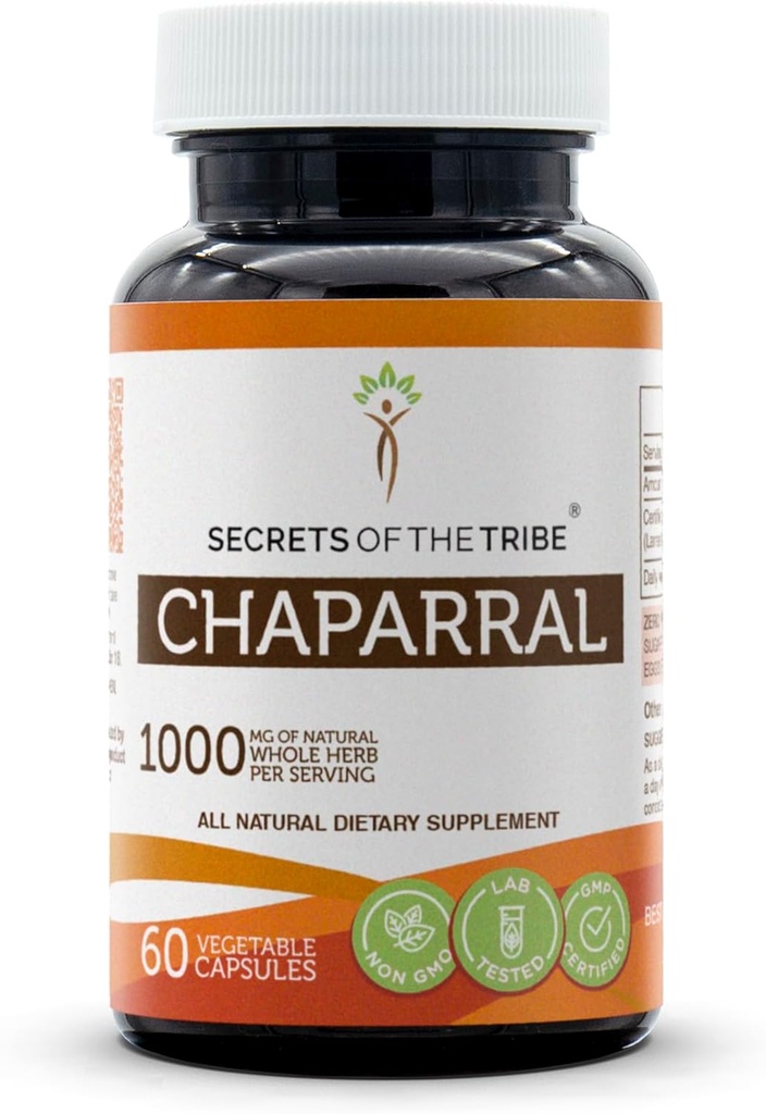 Secrets of the Tribe Chaparral 60 Capsules, 1000 mg, Chaparral (Larrea tridentata) Tørret blad og blomst (60 kapsler)