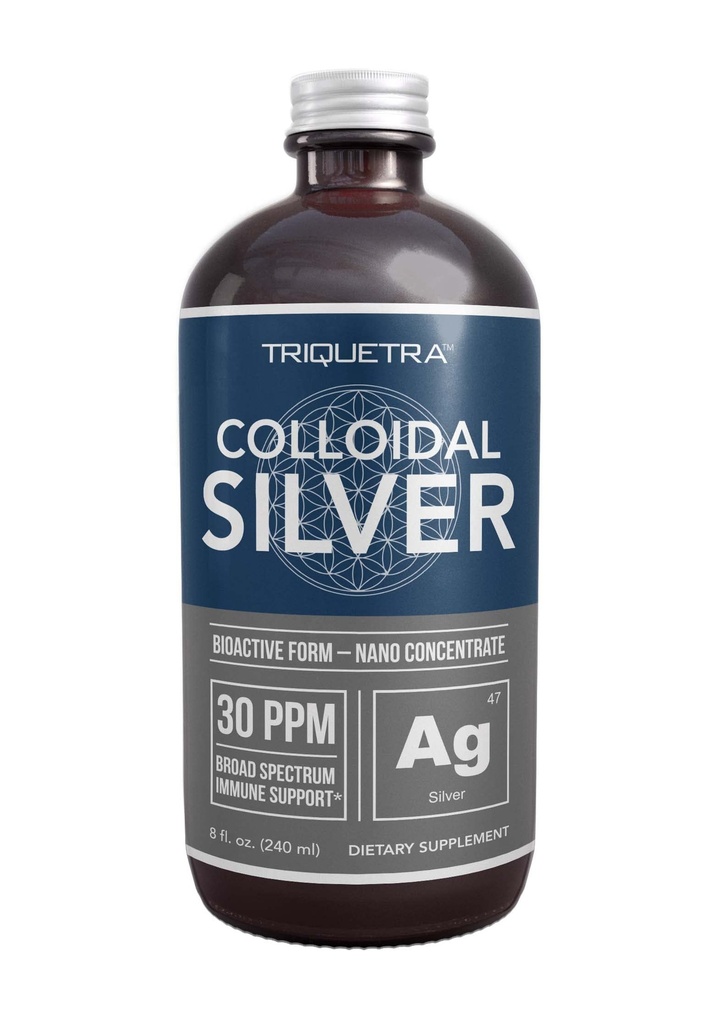 Bioaktiv kolloid sølv - 8 oz, glasflaske, Vegan, Sikker dosering med højeste effektivitet - Nano Ions, 30 PPM - immunforsvar (48 Servere)