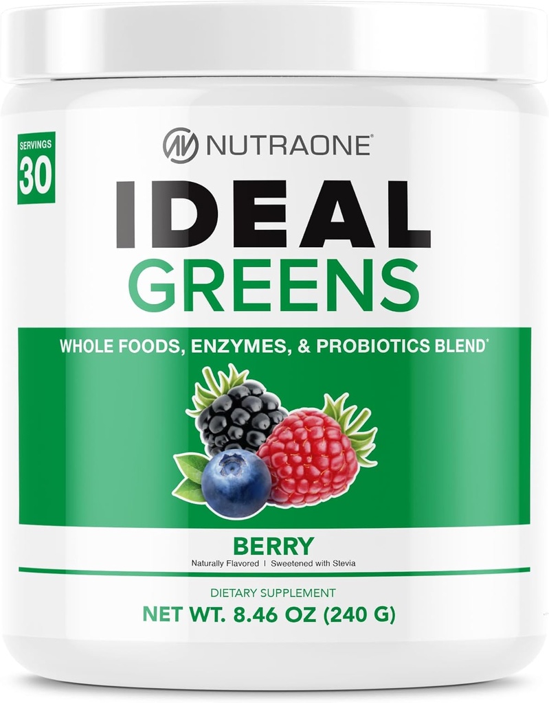 NutraOne Ideal Green Antioxidant and Nutrient- Rich Superfood Green Powder Supplement Berry- 30 Servering