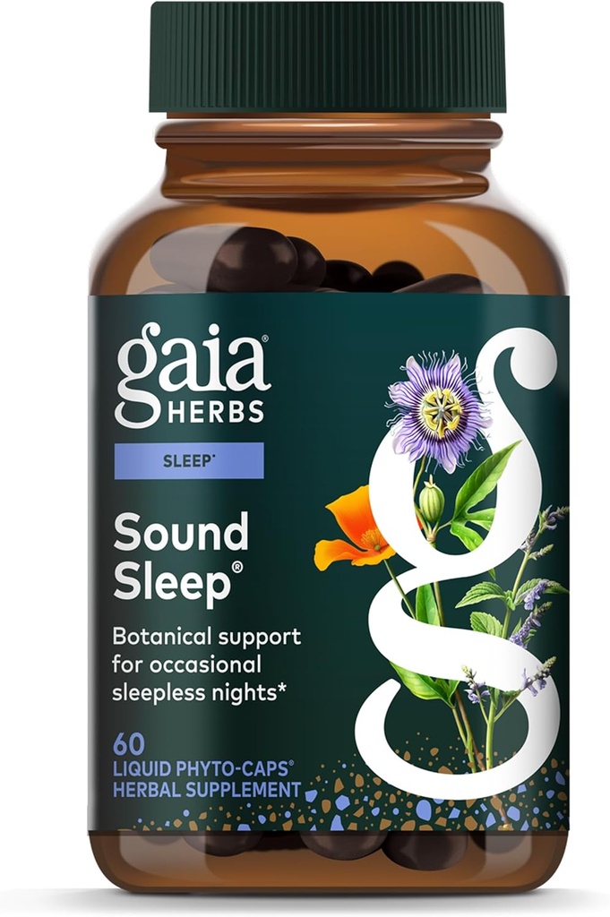 Gaia Urter Sound Sleep - Natural Sleep Support to Promote Cale & Relaxation - med Valerian Root, Passionflower & Mere - 60 Vegansk flydende Phyto- Kapsler (20-dages Tilgang)