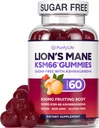 Sugar Free Lions Mane Supplement Gummies med KSM- 66 Ashwagandha - Nootrop Supplement til Cognition, Brain Fog, Mental Clarity, Focus & Stress Support - Natural Berry Flavor, Vegan, Lavet i USA