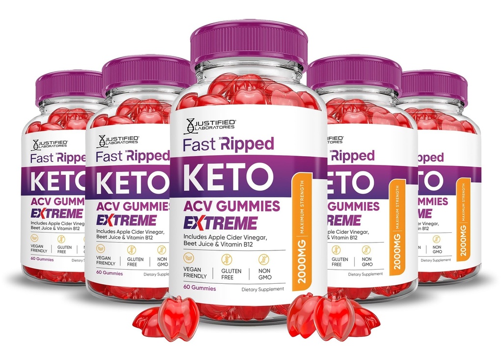 Justified Laboratories (5 Pack) Fast Ripped Keto ACV Gummies Extreme 2000MG Fast Ripped Keto Gummies Apple Cider Vinegar Formulated with Pomegranate Beet Juice Powder B12 Vegan Non GMO 300 Gummys