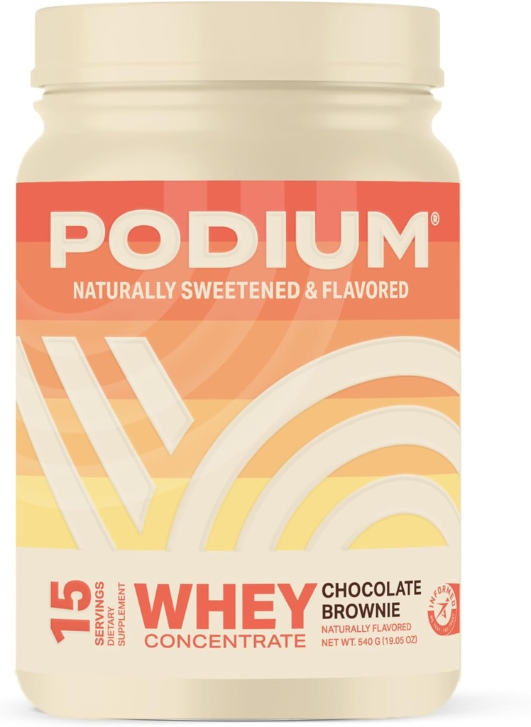 Podium Nutrition Whey Protein Powder, Chokolade Brownie, 22g Protein Per Servering med fordøjelsesenzymer, Whey Protein Isolate & Koncentrat, Gluten Free, Lavcarb, Lavsukker & Soy Free, 15 Servere