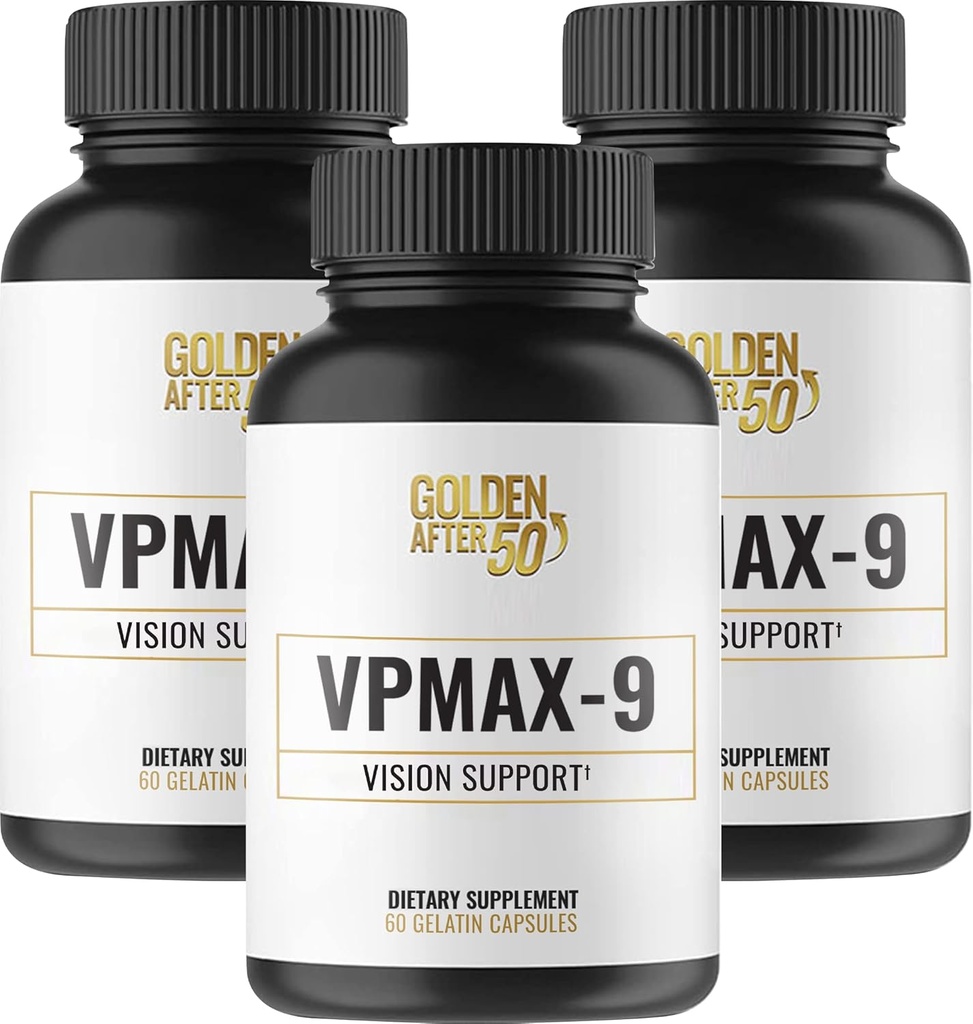 Golden Efter 50 VpMax- 9 - Sight Care og antioxidant supplement med øjenvitaminer, Lutein, Lycopene og Bilberry Extract - 3 flasker