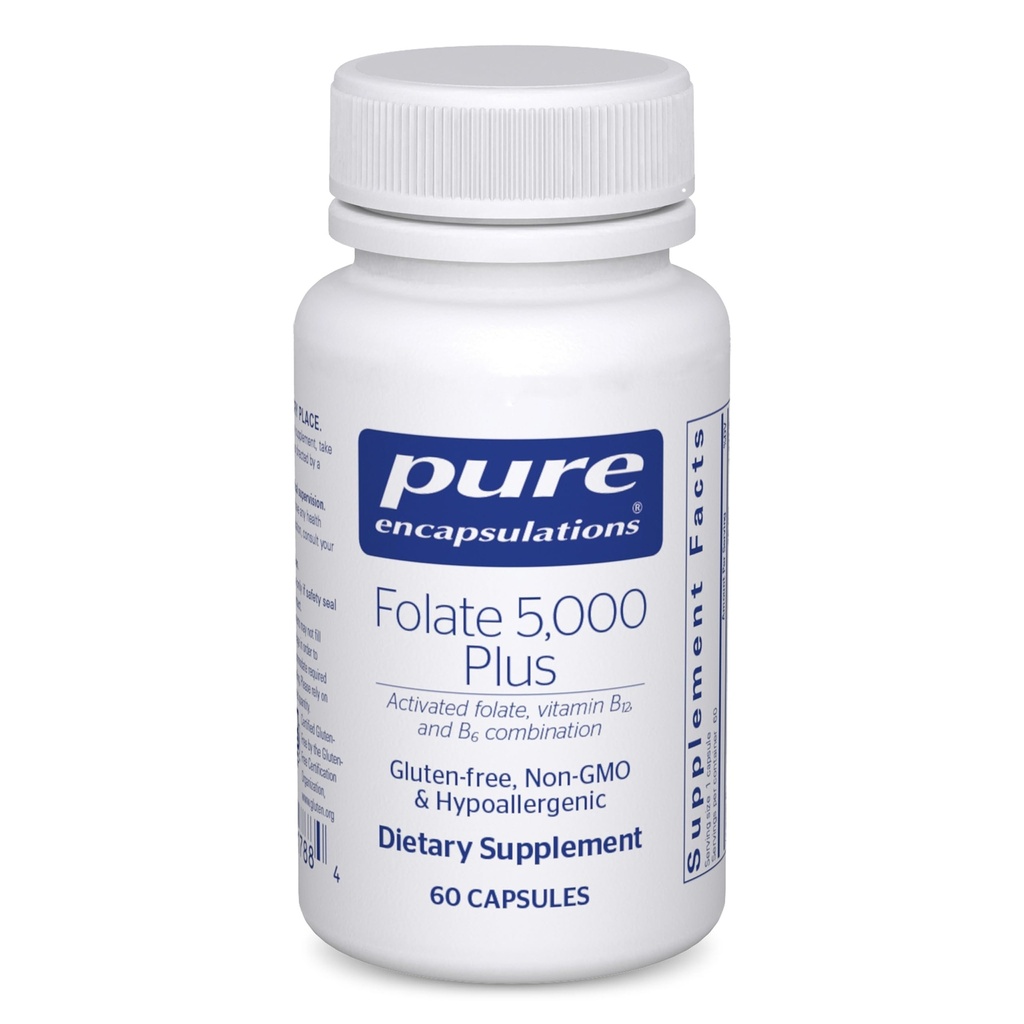 Ren indkapsling - Folat 5.000 Plus - Aktiveret Folat, B12 Vitamin og B6 Kombination - 60 Kapsler
