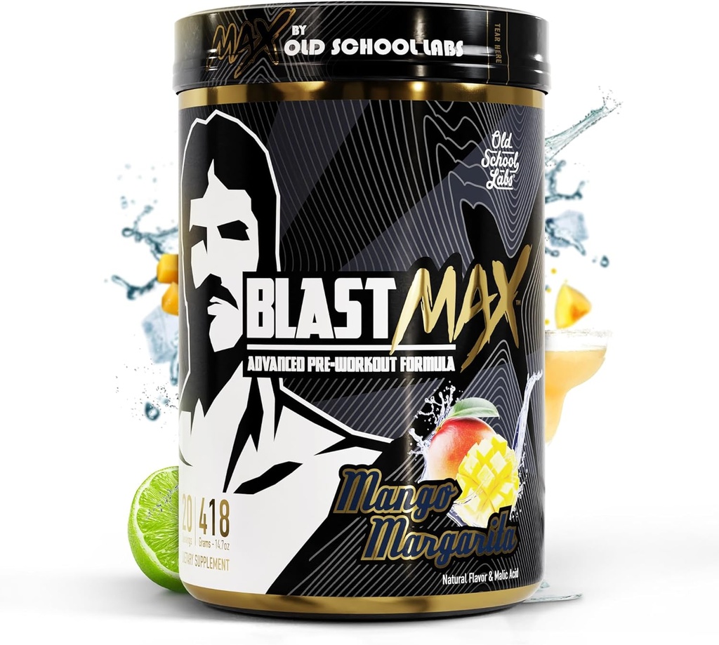 BLAST MAX - High- Stim Pre- workout pulver - Højt anerkendt Fuldt Stacked Pre Workout Energy Drikke til Max Endurance, Max Pumper, Max Focus, og Max Power - Sugar- Free Mango Margarita Flavor - 418g