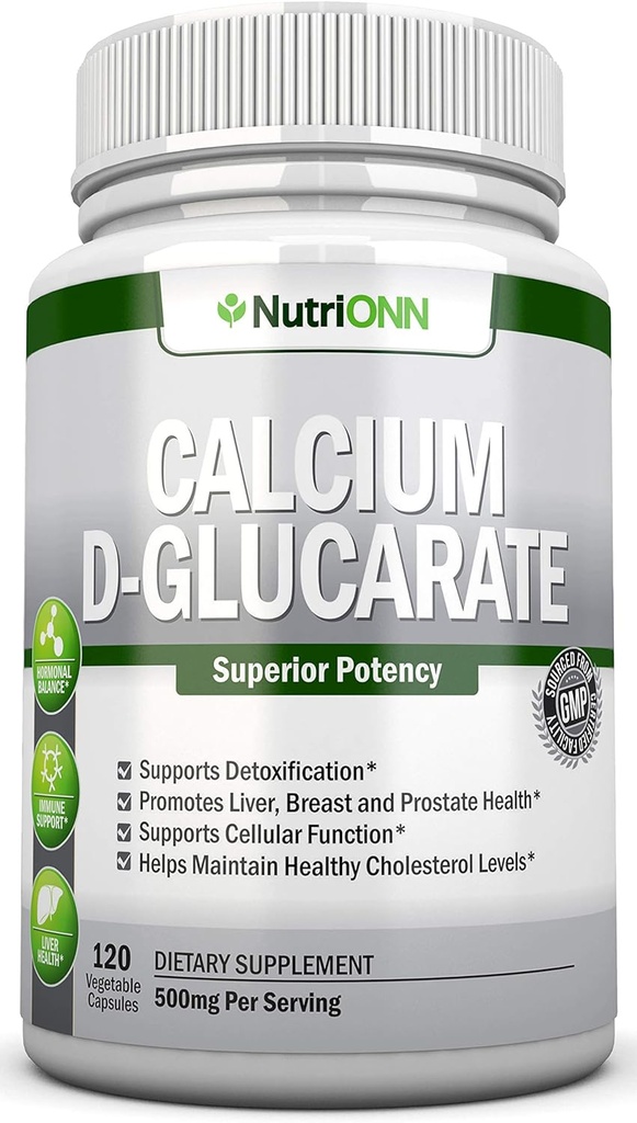 Calcium D- glucarat - 500mg - 120 grøntsagskapper - Superior Potency to Support Cleansing Processes, Østrogen Metabolisme & Hormonal Balance - Hjælper med prostata, bryst & kolon sundhed