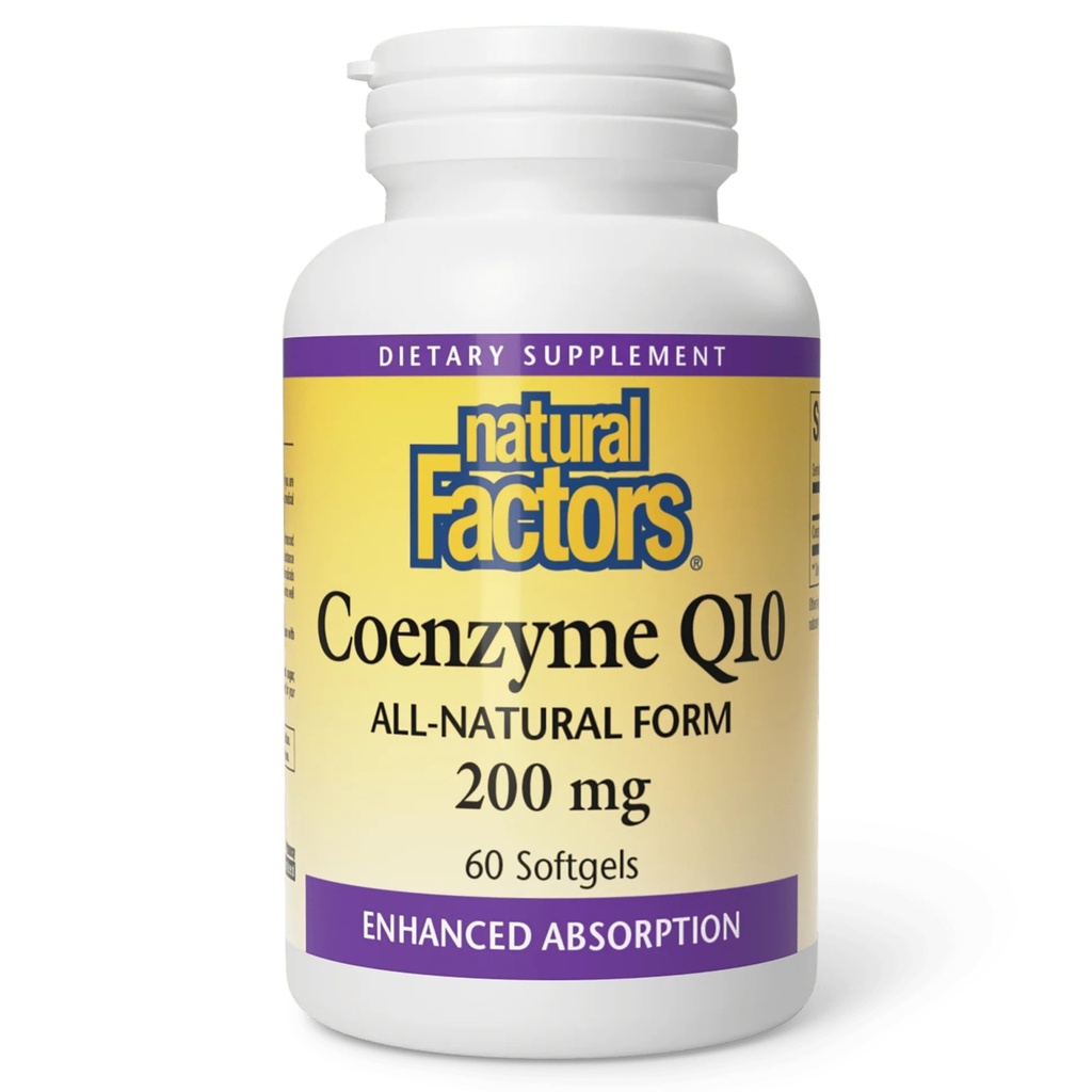 Naturlige faktorer Coenzym Q10 - Antioxidant Support Understøtter Cellular Energy Production - Bedre Absorption Aids Sund hjerte funktion - 200 mg, 60 Softgels (60 Servere)