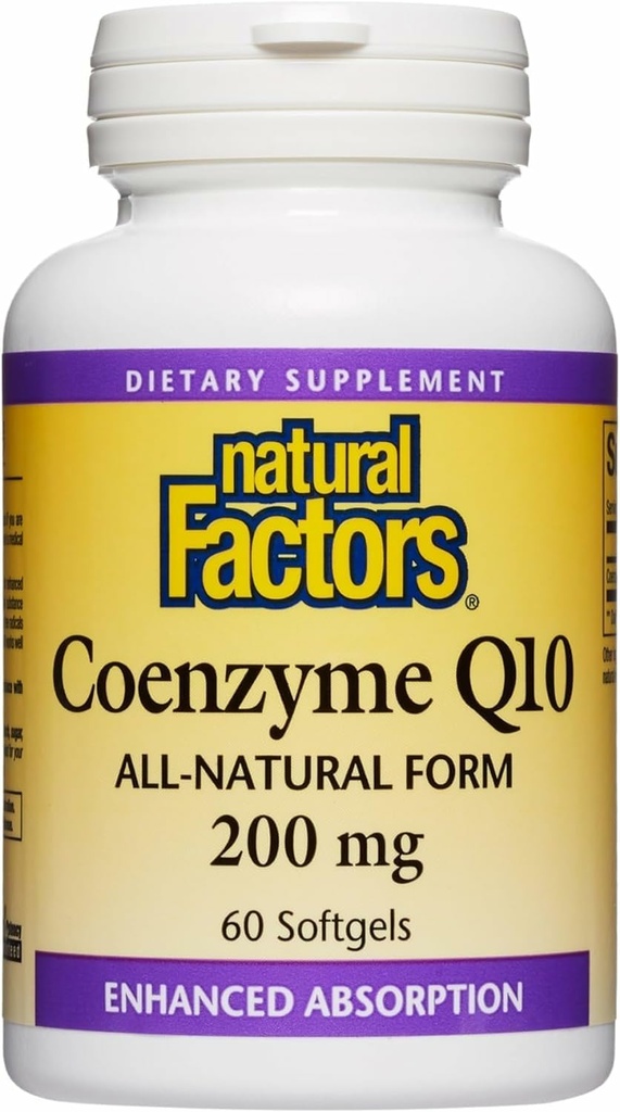 Naturlige faktorer Coenzym Q10 - Antioxidant Support Understøtter Cellular Energy Production - Bedre Absorption Aids Sund hjerte funktion - 200 mg, 60 Softgels (60 Servere)