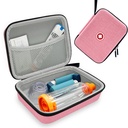 Hard Inhaler Spacer sag for børn og voksne, Astma Inhaler sag med Mesh Pocket til medicin og andet tilbehør, Pink (Bag Only)
