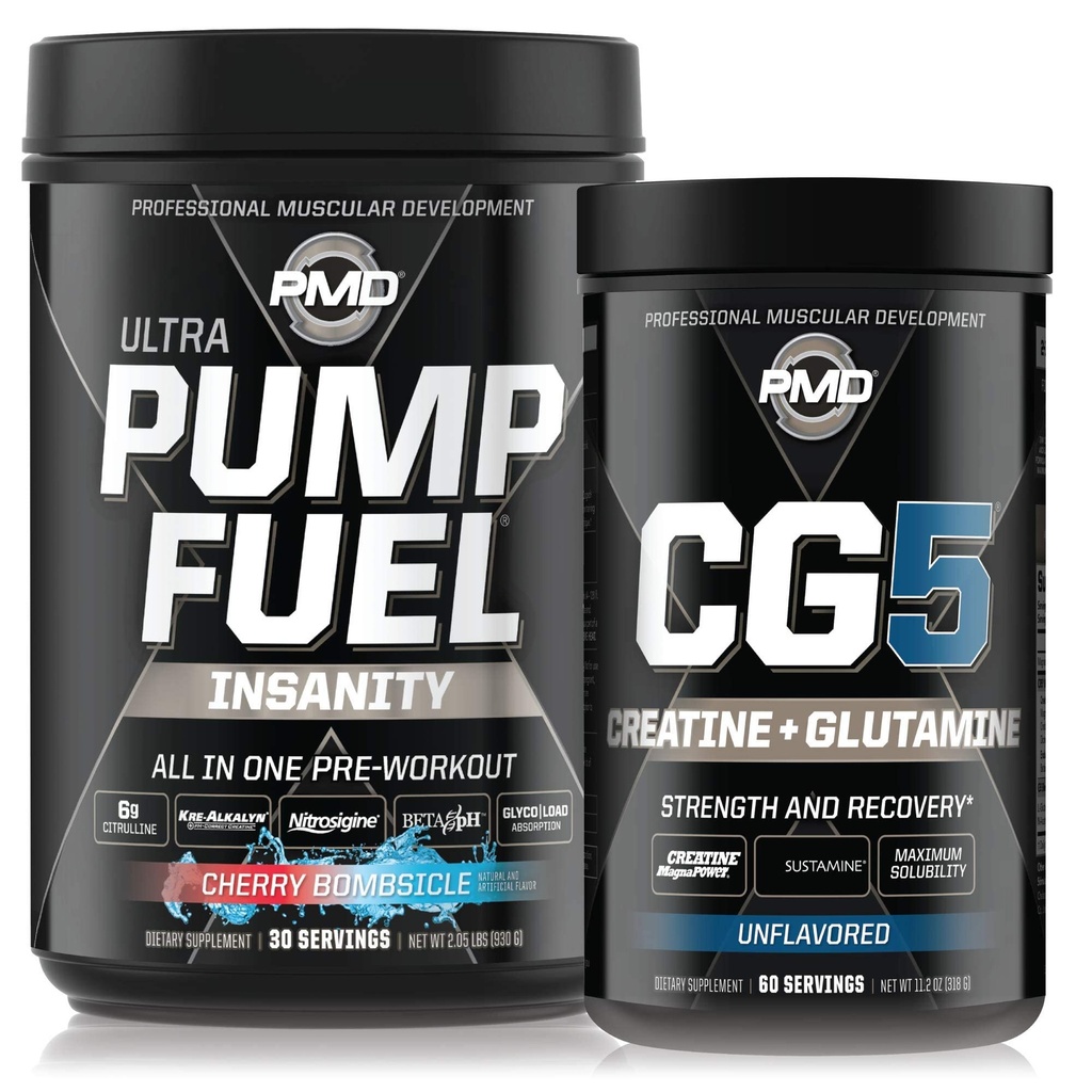 PMD Sport Ultra Pump Fuel Insanity - Pre Workout - Cherry Bombsicle (30 Servere) Sport CG5 Premium Creatin og L- Glutamin Powder (60 Servere)