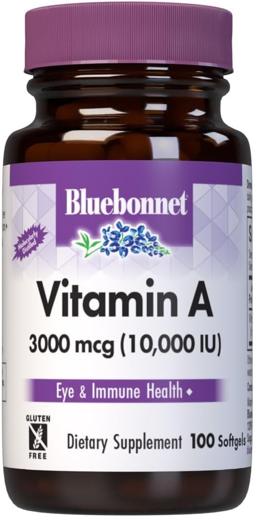 Bluebonnet Nutrition Vitamin A 10.000 IE fra Deep Sea, Cold Water, Fish Oil - For Eye Health & immunfunktion * - Gluten Free - Dairy Free - Molekulært Destilleret - 100 Softgels - 100 Servering