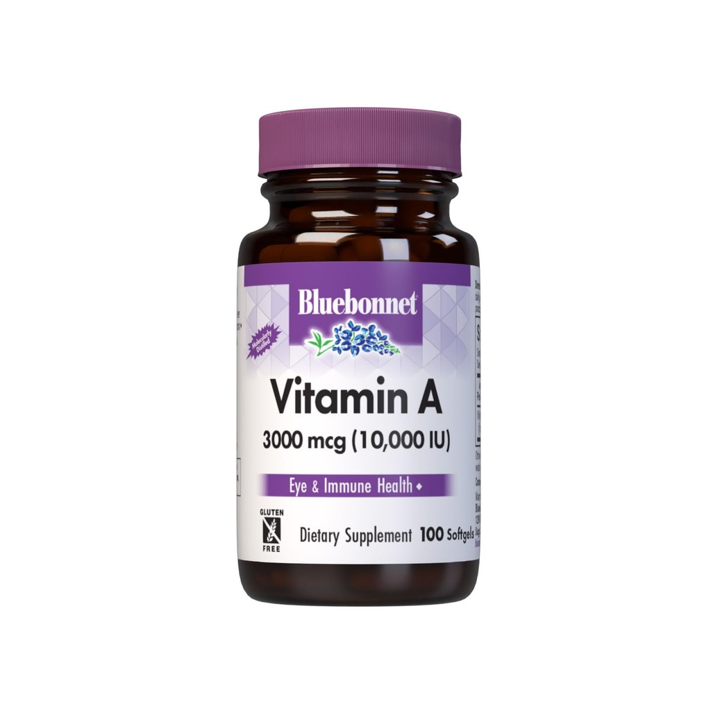 Bluebonnet Nutrition Vitamin A 10.000 IE fra Deep Sea, Cold Water, Fish Oil - For Eye Health & immunfunktion * - Gluten Free - Dairy Free - Molekulært Destilleret - 100 Softgels - 100 Servering