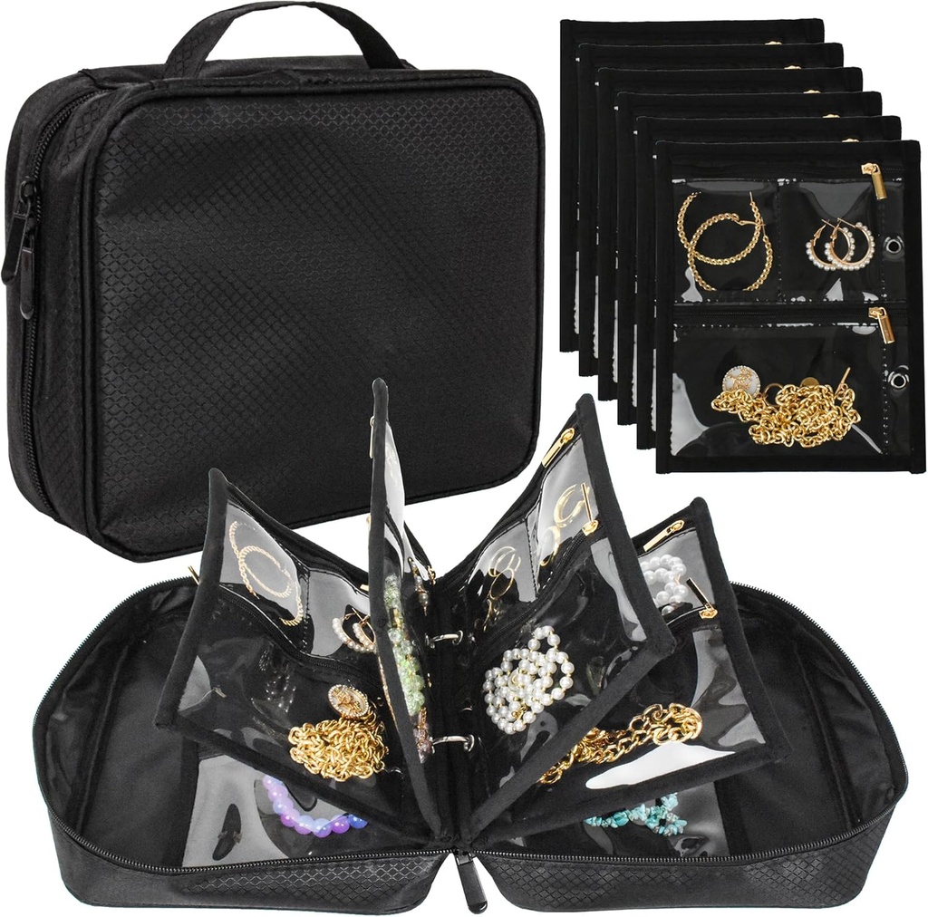 Rejse Smykker Organizer sag, Smykker Tasker Smykker Opbevaring Book Binder med Clear Zipper Velvet Pouch for Traveling, øreringe, ringe, halskæde, armbånd