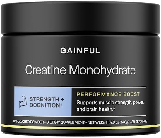 Gainful Creatin Powder, Post Workout Aminosyre supplement, Muskel, Energi & Focus Support, 5g Creatin monohydrat, Unflavored, 28 Servere